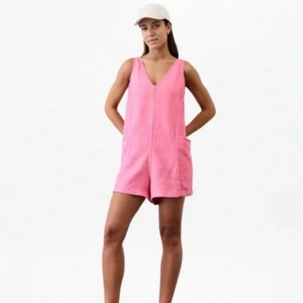 Athleta Retreat Linen Romper XS Pink NWT - Picture 2 of 11